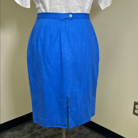 90s Vintage Cricketeer Bright Blue Classic Tweed Lined Pencil Skirt 14 - Picture 2 of 7